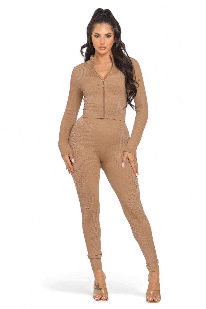Washed Seamless Zip-Up Jacket & Leggings Set