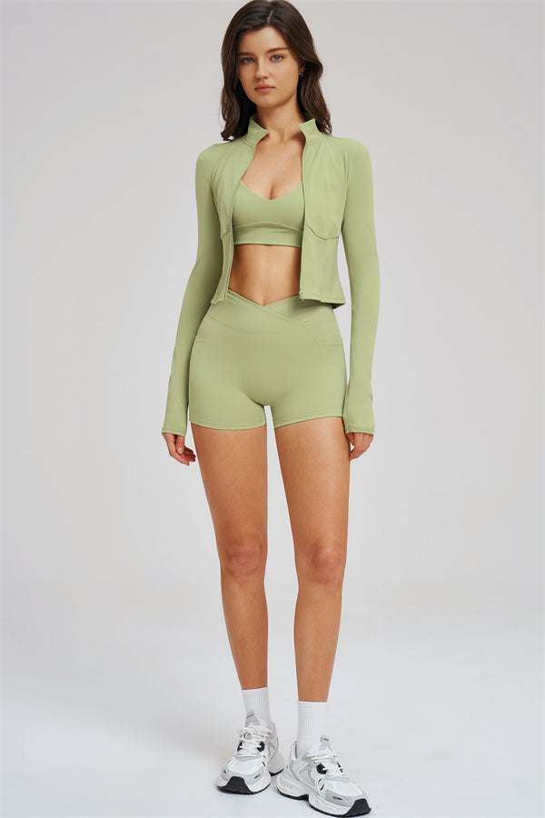 The Sizzle 3-Piece Set — Zip Jacket, Sports Bra & Shorts