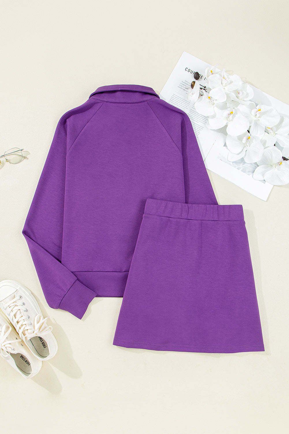 Solid Half-Zip Pullover & Mini Skort Set