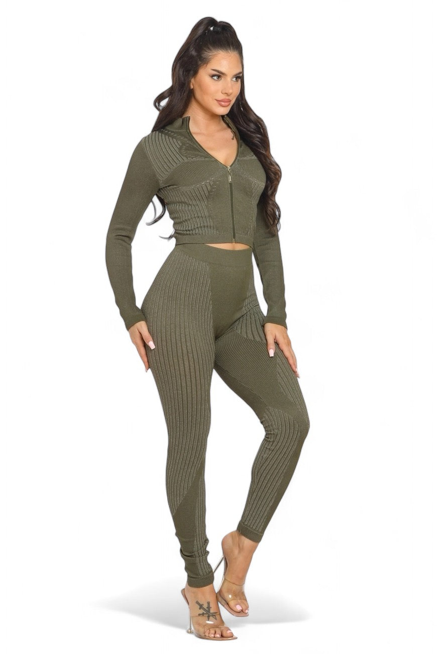 Washed Seamless Zip-Up Jacket & Leggings Set