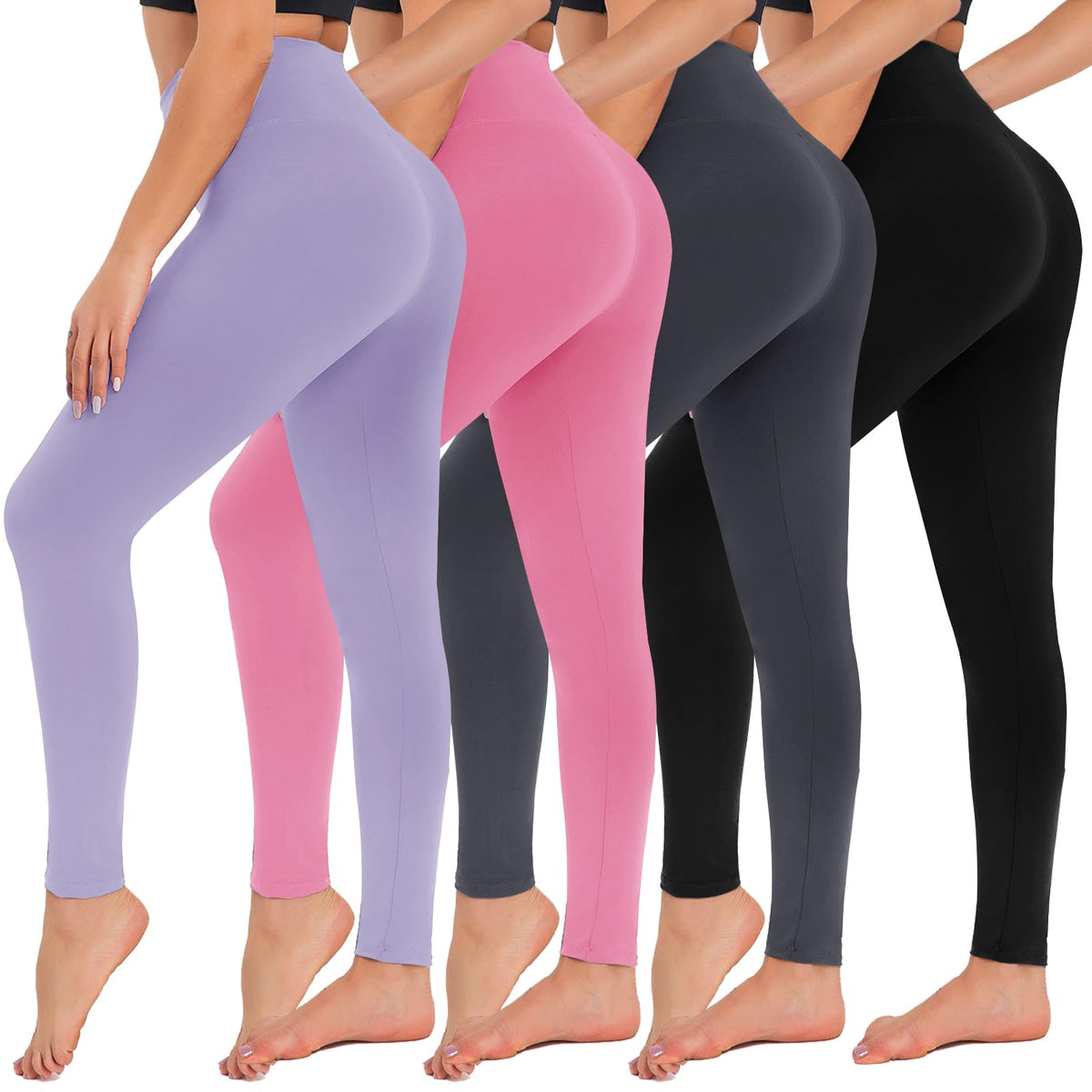 4-Pack High-Waisted Leggings — Tummy Control Yoga Pants