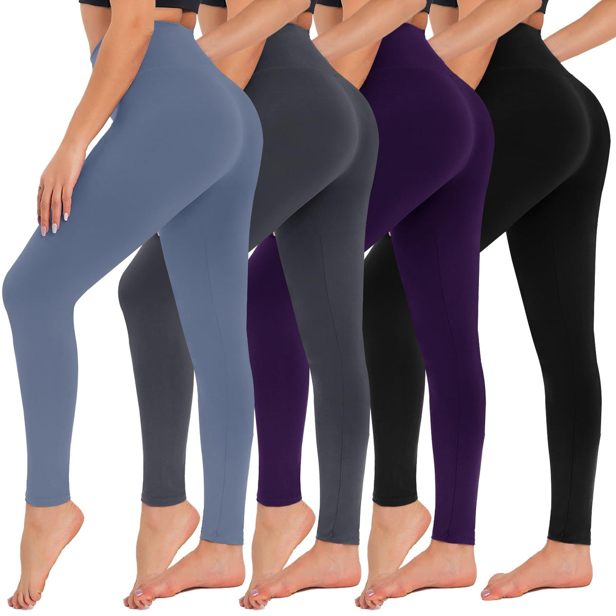 4-Pack High-Waisted Leggings — Tummy Control Yoga Pants