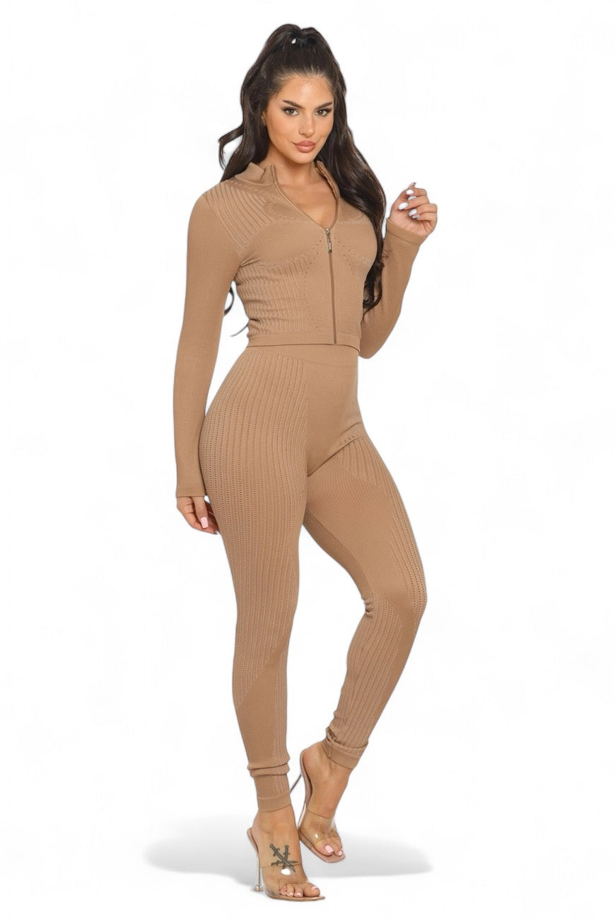 Washed Seamless Zip-Up Jacket & Leggings Set