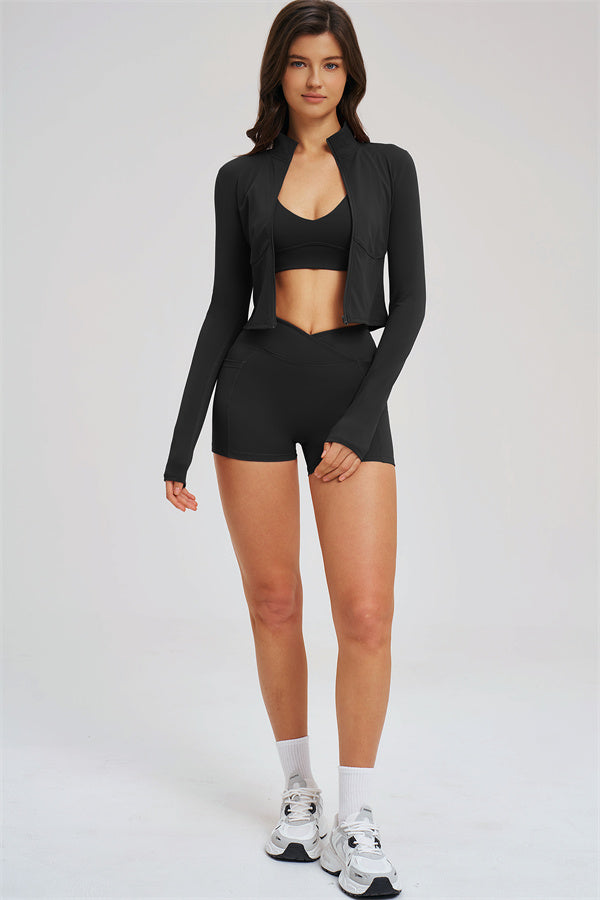 The Sizzle 3-Piece Set — Zip Jacket, Sports Bra & Shorts