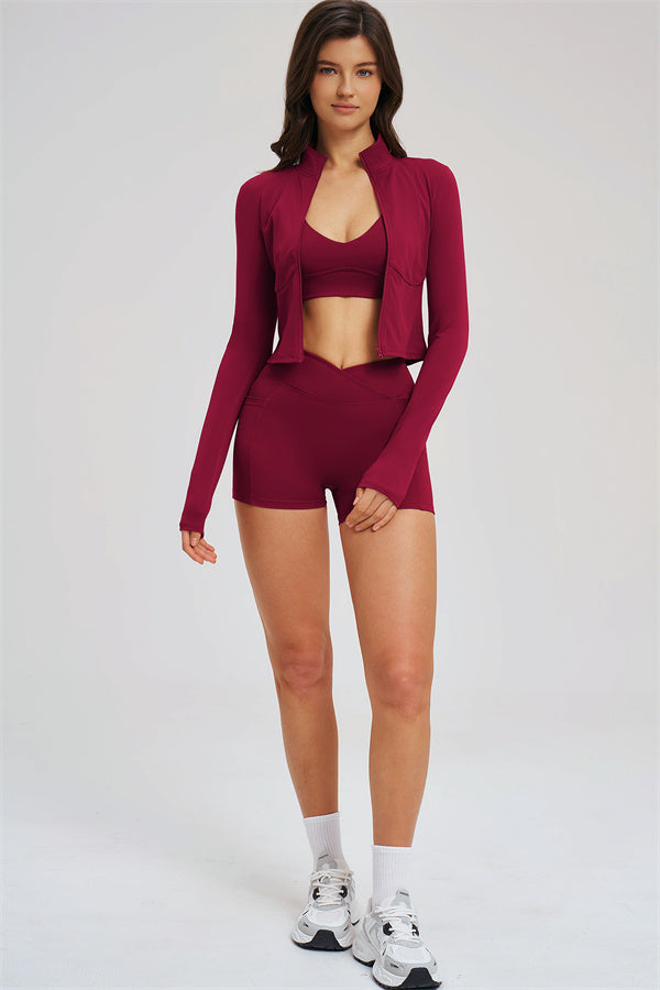 The Sizzle 3-Piece Set — Zip Jacket, Sports Bra & Shorts