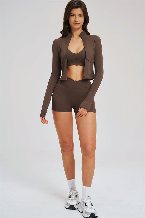 The Sizzle 3-Piece Set — Zip Jacket, Sports Bra & Shorts