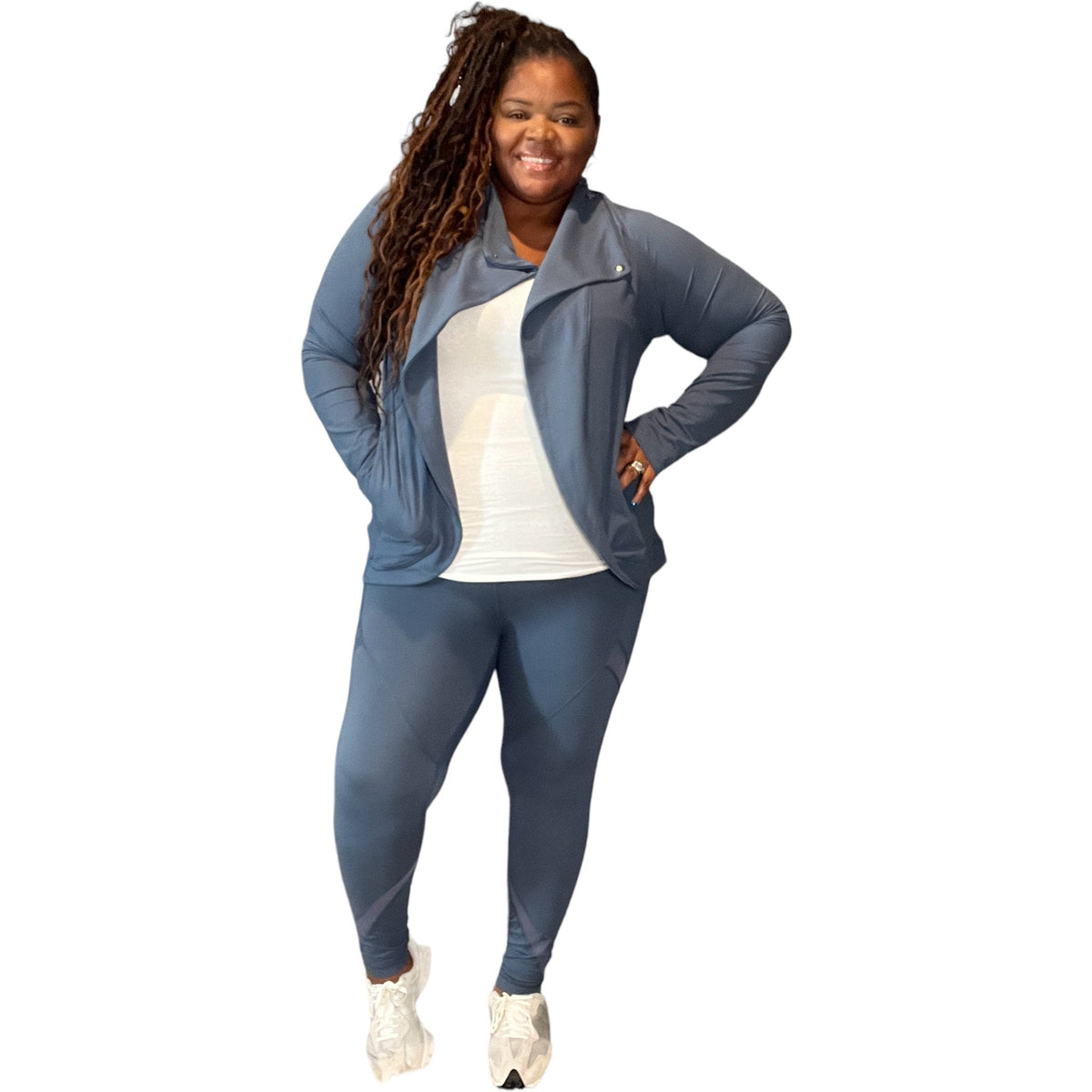 Plus Size Sporty Cowl Neck Activewear Set