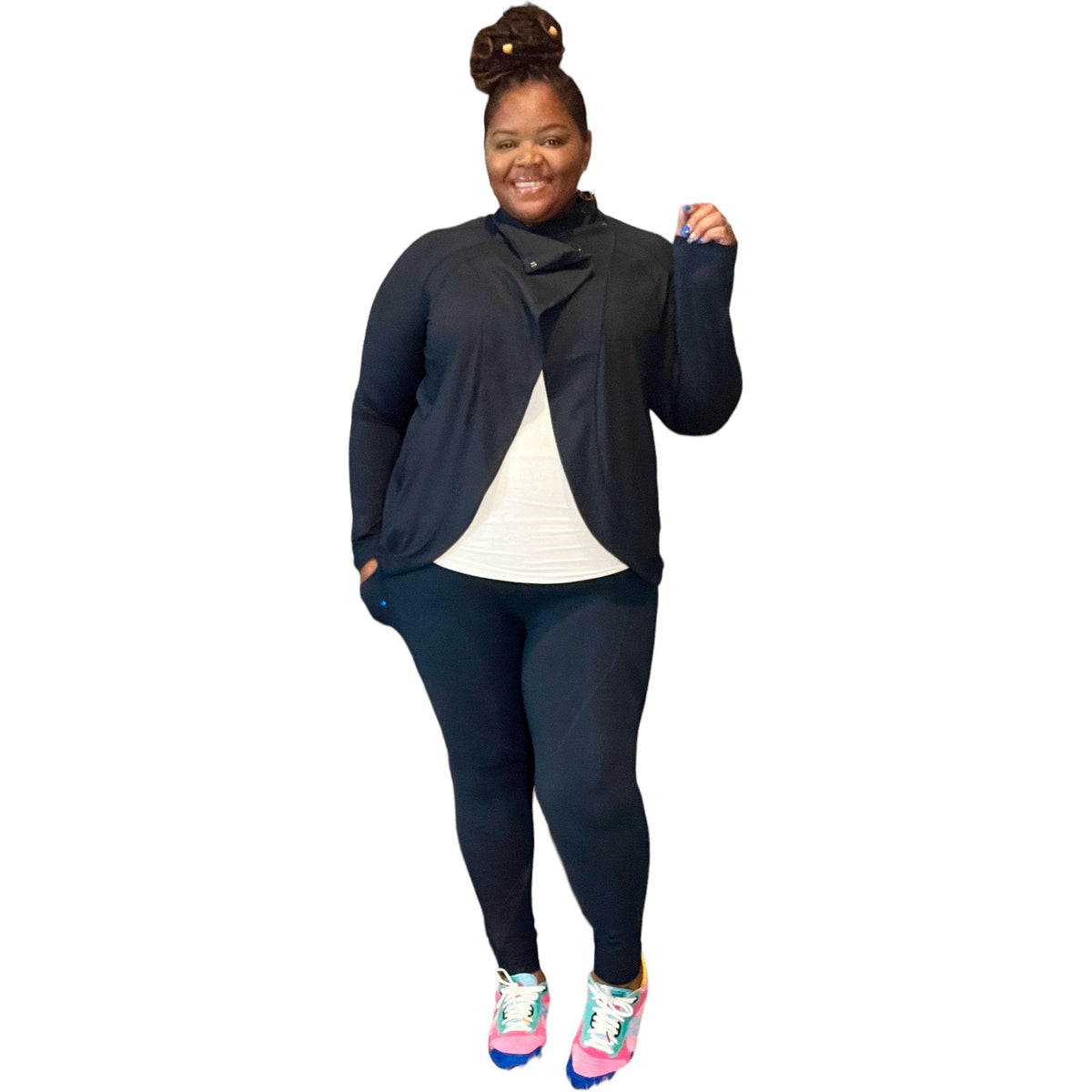 Plus Size Sporty Cowl Neck Activewear Set