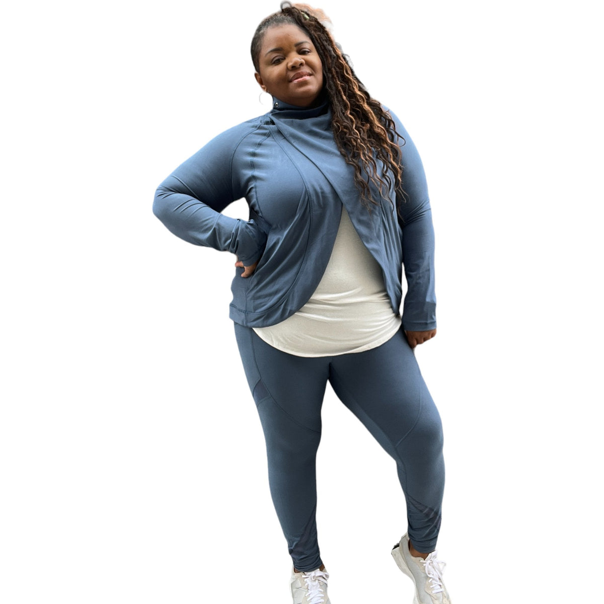 Plus Size Sporty Cowl Neck Activewear Set