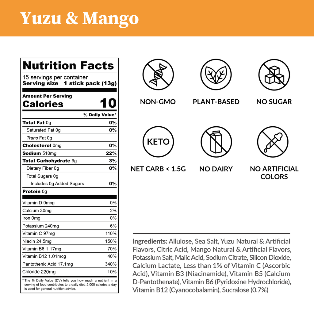 Yuzu & Mango Electrolytes — Zero Sugar Drink Mix