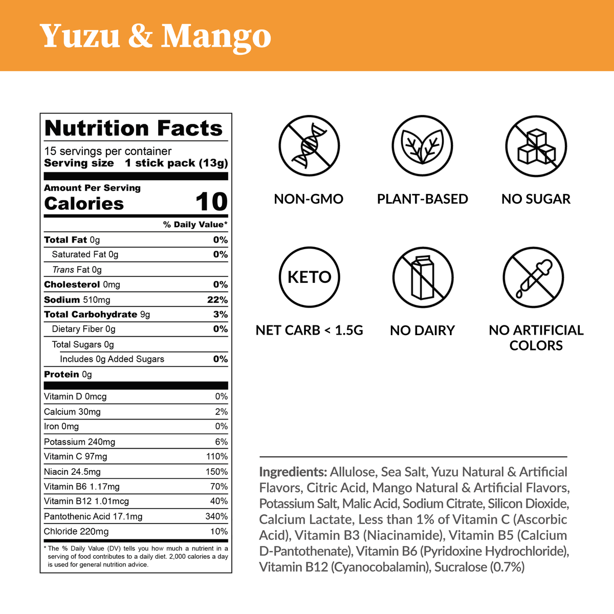 Yuzu & Mango Electrolytes — Zero Sugar Drink Mix
